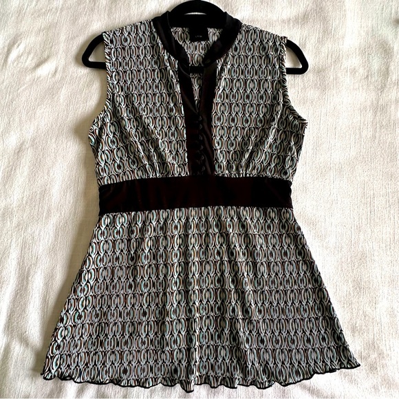 J.T.B. Y2K Womens Babydoll Geometric Empire Tie Waist Ribbed Button Top Sz M - Picture 1 of 10